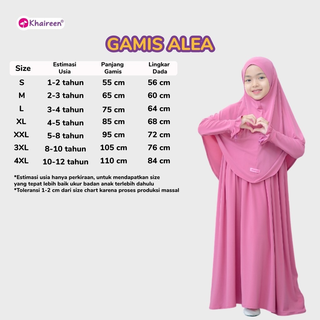KHAIREEN Gamis Set Hijab Putih Adem Anak Sekolah (0-10 Tahun) Baju Manasik Haji Putih Anak TK Paud SD