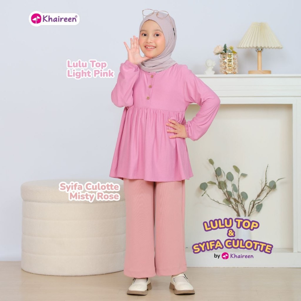 KHAIREEN Lulu Top (3-12 Tahun) Atasan Kaos Polos Rayon Spandeks Atasan Anak
