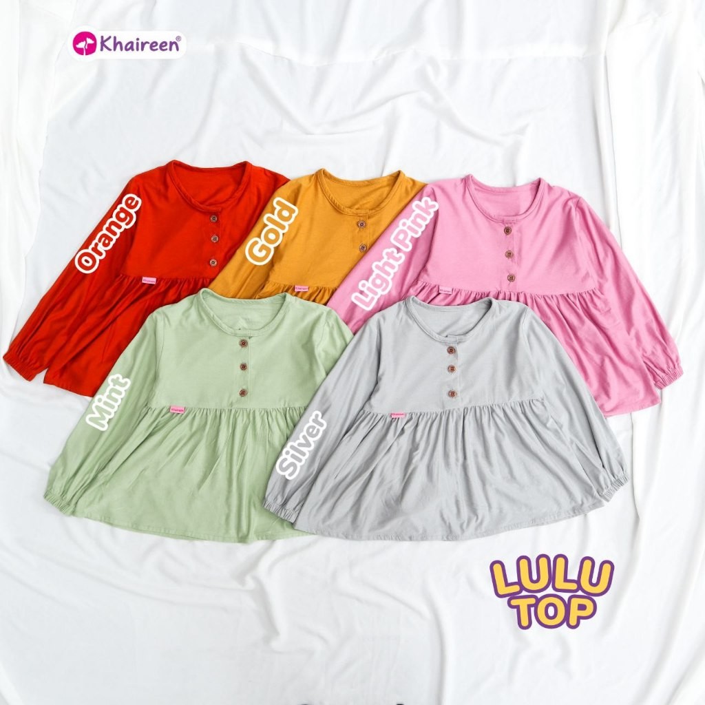 KHAIREEN Lulu Top (3-12 Tahun) Atasan Kaos Polos Rayon Spandeks Atasan Anak