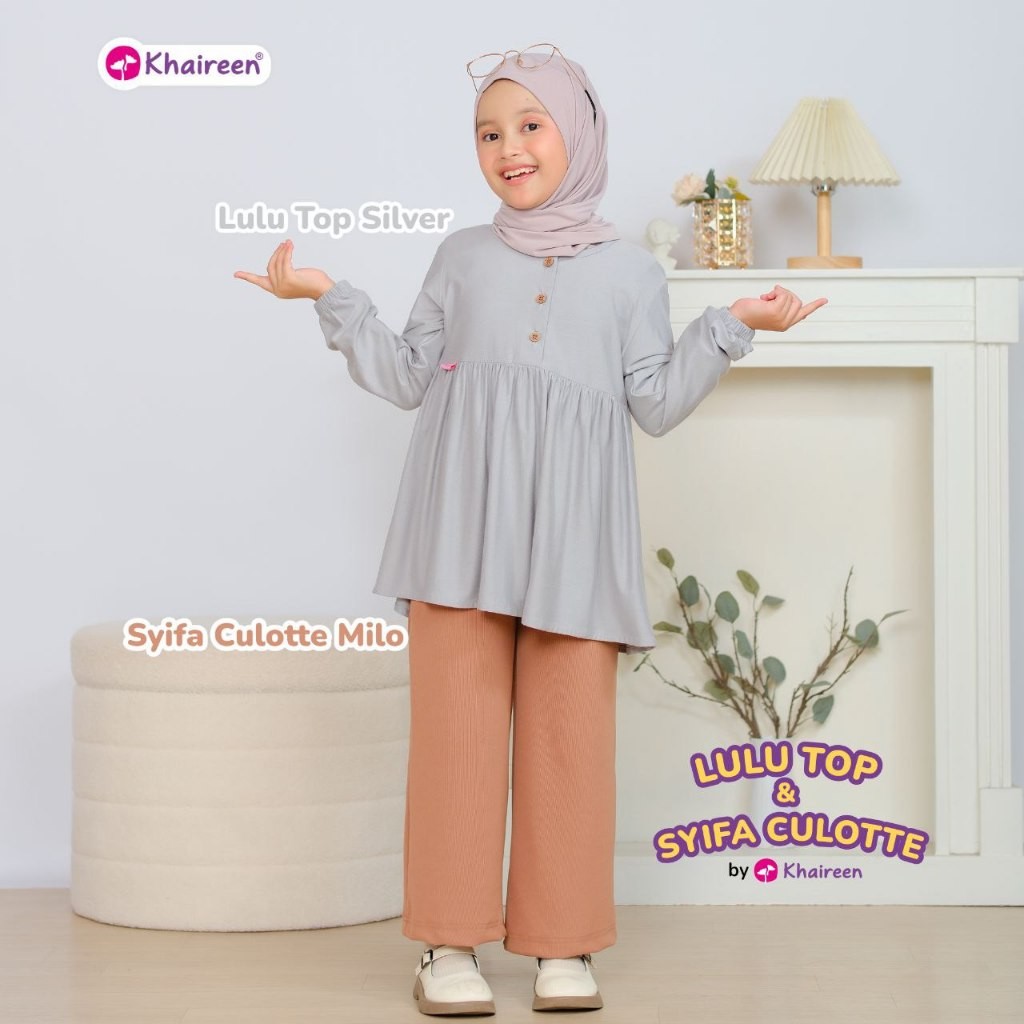 KHAIREEN Lulu Top (3-12 Tahun) Atasan Kaos Polos Rayon Spandeks Atasan Anak