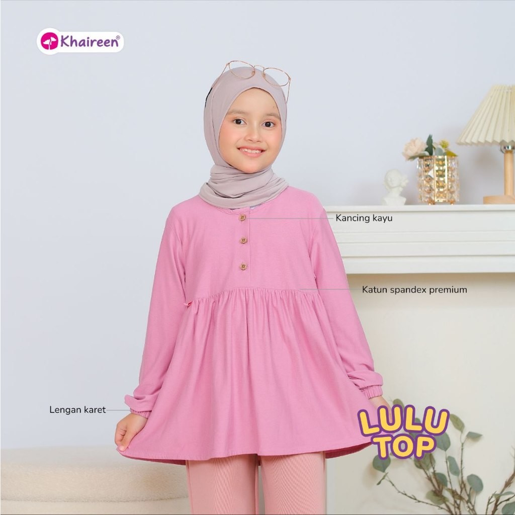 KHAIREEN Lulu Top (3-12 Tahun) Atasan Kaos Polos Rayon Spandeks Atasan Anak