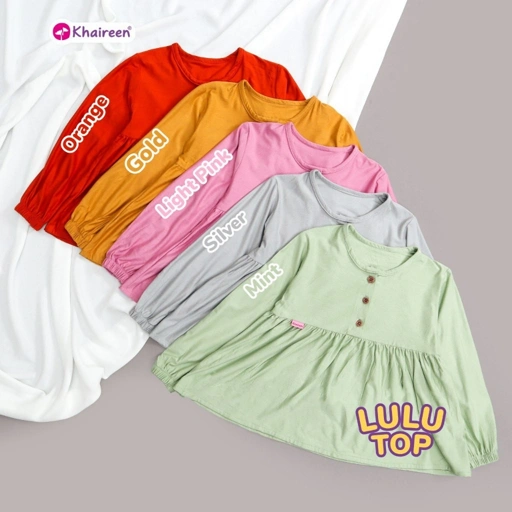 KHAIREEN Lulu Top (3-12 Tahun) Atasan Kaos Polos Rayon Spandeks Atasan Anak