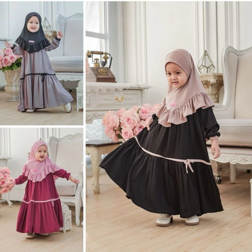Image of KHAIREEN Gamis Khairina Polos Gamis Anak Rayon Twill Set Hijab Jersey Baju Muslim Bayi Balita Umroh Aqiqah