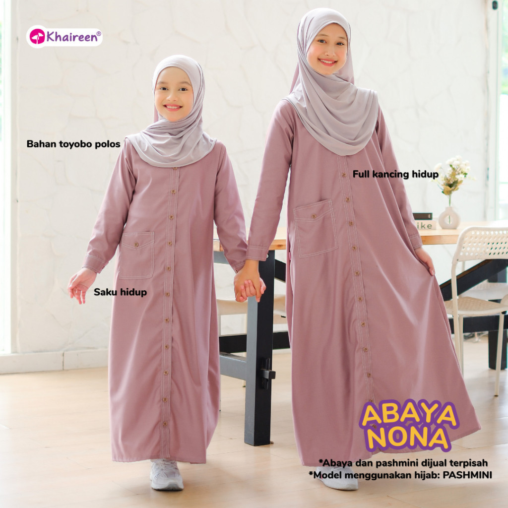 KHAIREEN Abaya Nona Gamis Katun Toyobo Polos Anak Remaja Tanggung 3-14 tahun Syari Terbaru