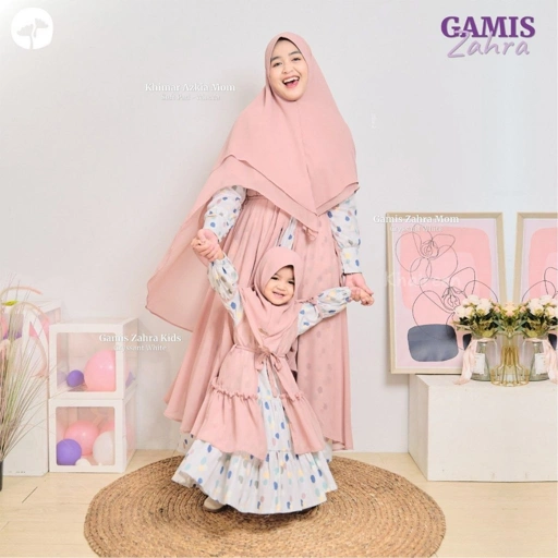 Image of KHAIREEN Gamis Zahra Couple Mom and Kids / Gamis Anak Motif Polkadot / Gamis Sarimbit Couple Ibu dan Anak