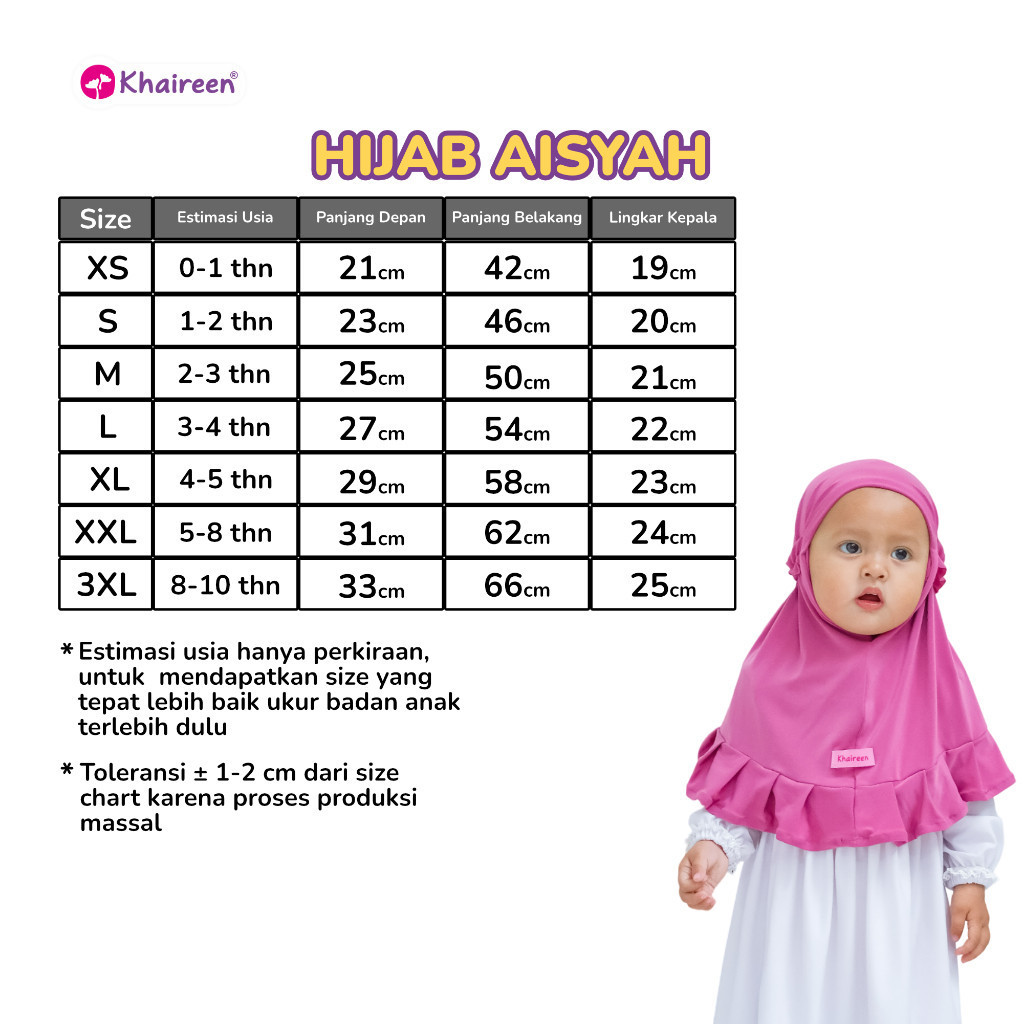 KHAIREEN Hijab Aisyah (0-9 Tahun) Hijab Instan Anak Hijab Anak Jersey Adem
