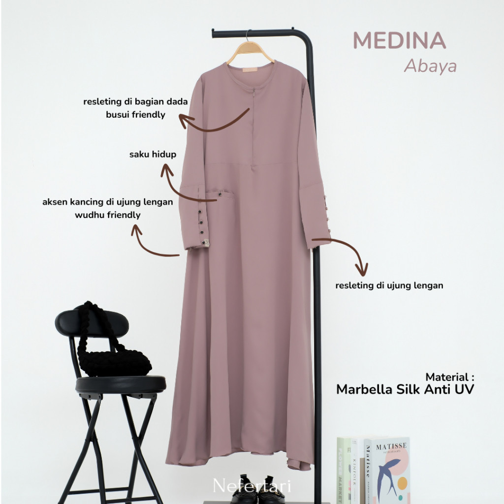 NEFERTARI Medina Abaya Gamis Marbella Silk Anti UV Premium Dress Panjang Wanita Dewasa Remaja