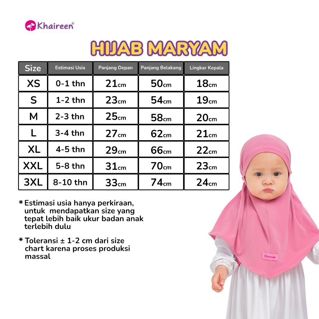 KHAIREEN Hijab Maryam (0-9 Tahun) Hijab Anak Jersey Kerudung Anak Daily Adem