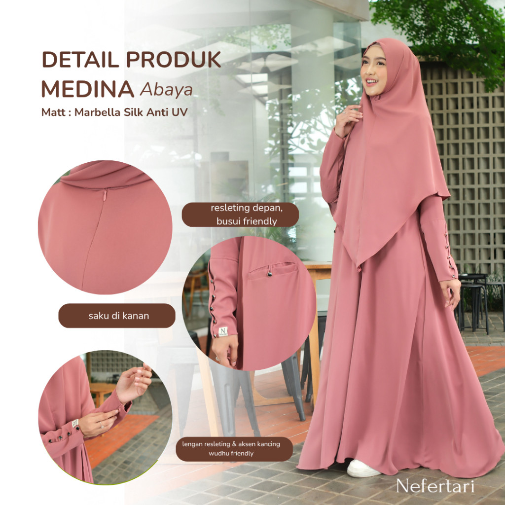 NEFERTARI Medina Abaya Gamis Marbella Silk Anti UV Premium Dress Panjang Wanita Dewasa Remaja