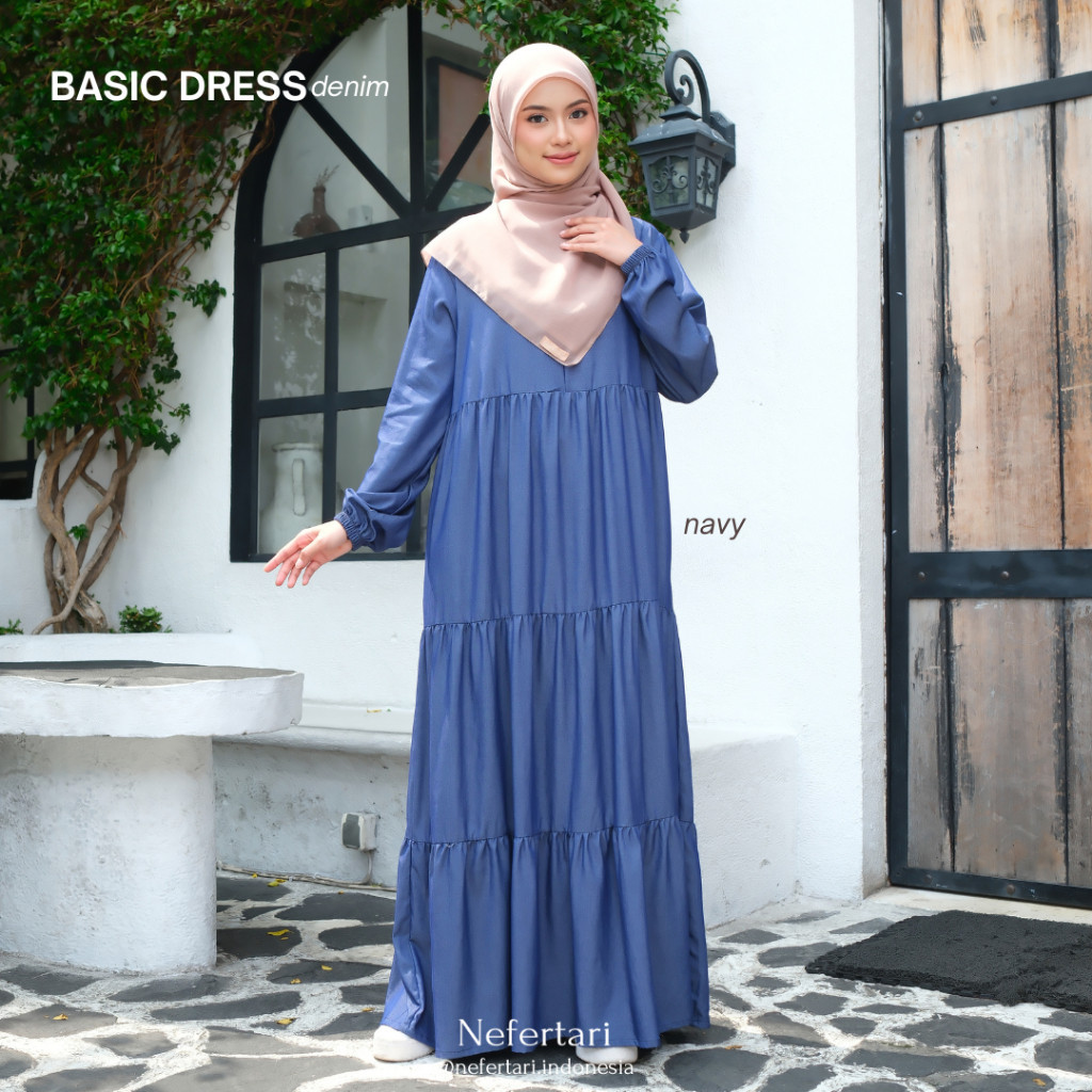 NEFERTARI Basic Dress Denim Gamis Katun Denim Dewasa Abaya Simple Panjang Busui Remaja