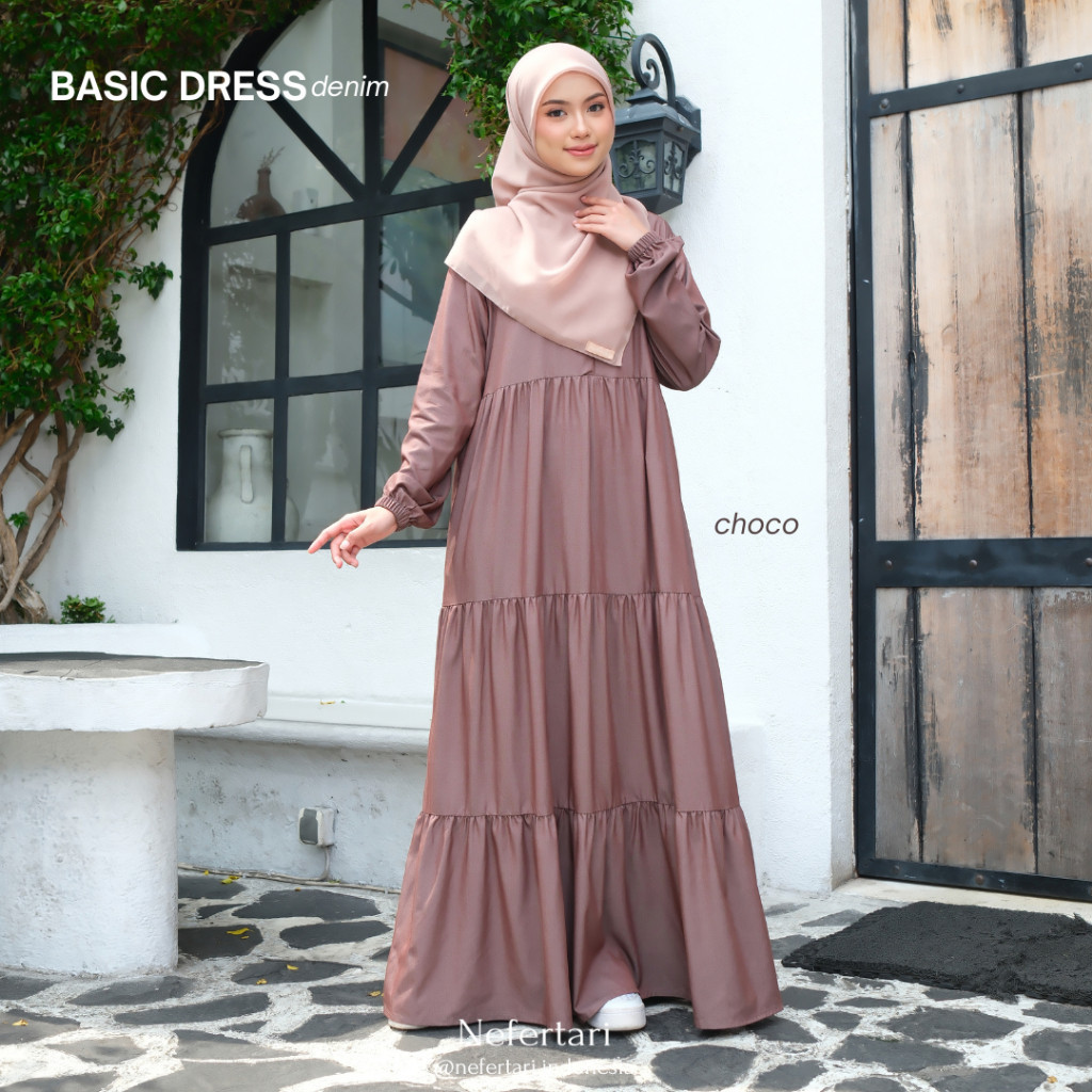 NEFERTARI Basic Dress Denim Gamis Katun Denim Dewasa Abaya Simple Panjang Busui Remaja
