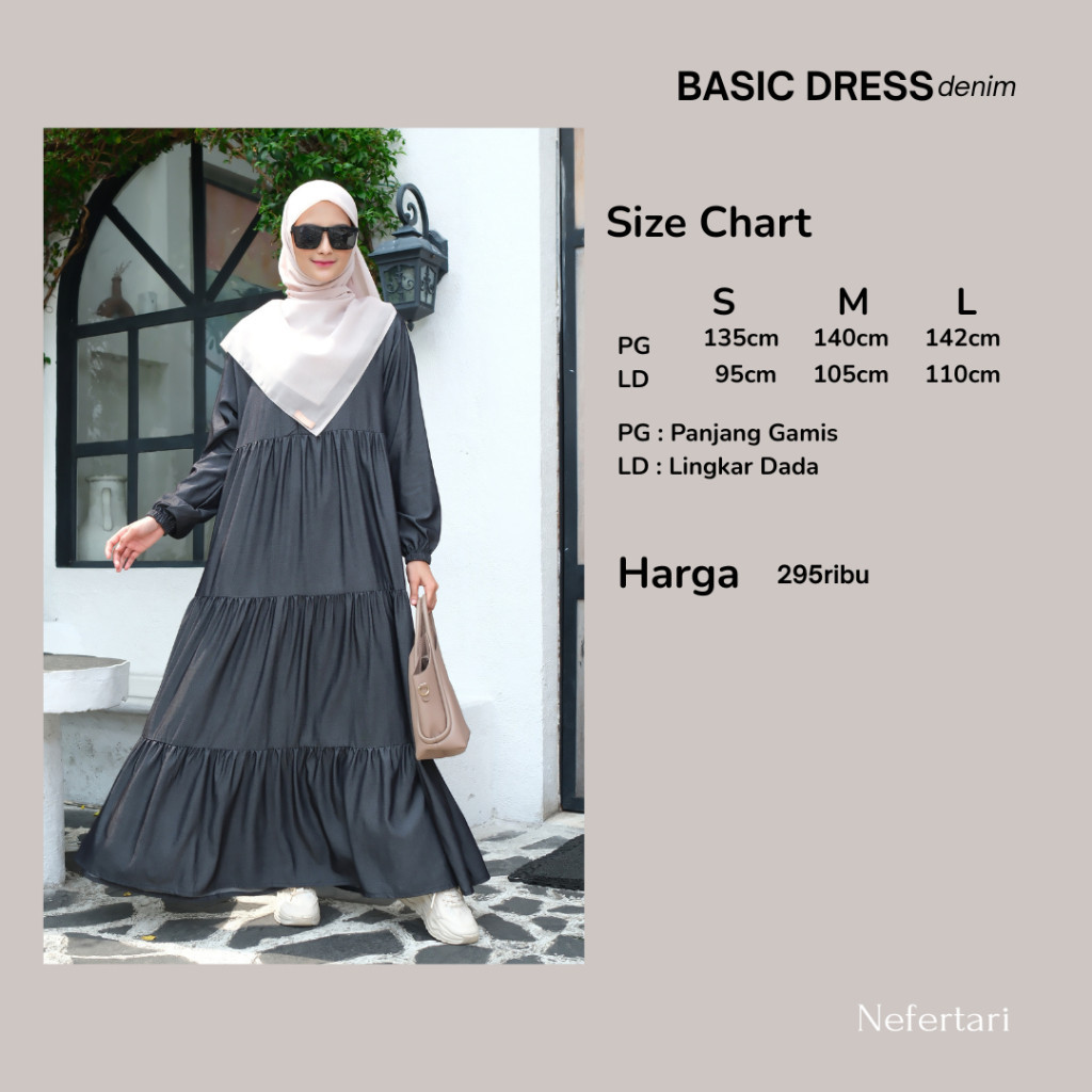 NEFERTARI Basic Dress Denim Gamis Katun Denim Dewasa Abaya Simple Panjang Busui Remaja