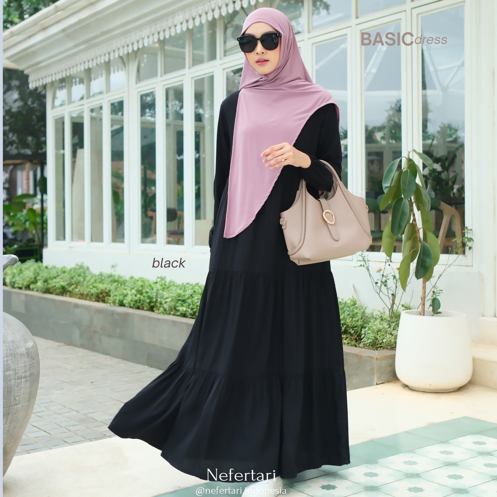 NEFERTARI Basic Dress Gamis Katun Rayon Twill Dewasa Dress Panjang Remaja