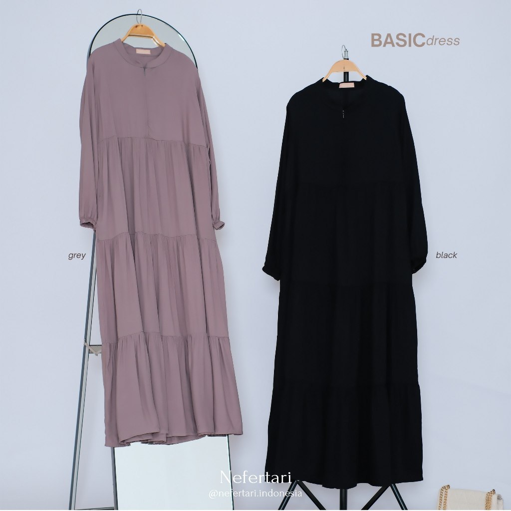 NEFERTARI Basic Dress Gamis Katun Rayon Twill Dewasa Dress Panjang Remaja
