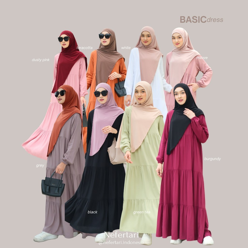 NEFERTARI Basic Dress Gamis Katun Rayon Twill Dewasa Dress Panjang Remaja