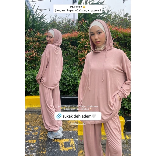 Image of RDAHijab - Dalilah Set Reguler | Atasan Hoodie, Bawahan Kulot Jogger Karet, Katun Kaos Stretch, Nyaman Oversized untuk Olahraga, Senam, Tennis, Lari, Jogging, Yoga