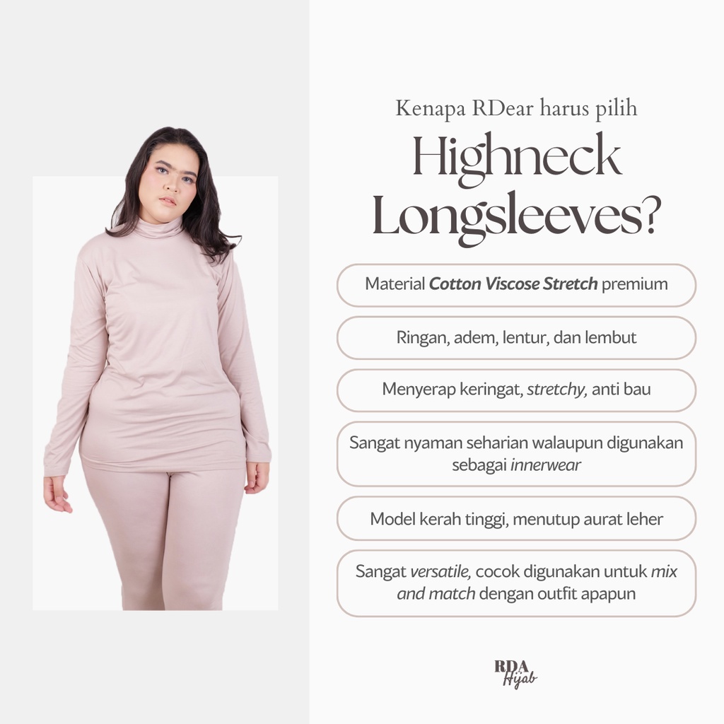 Highneck Longsleeves Big Size - Manset Lengan Panjang Jumbo Besar Katun Viscose Premium RDA Hijab
