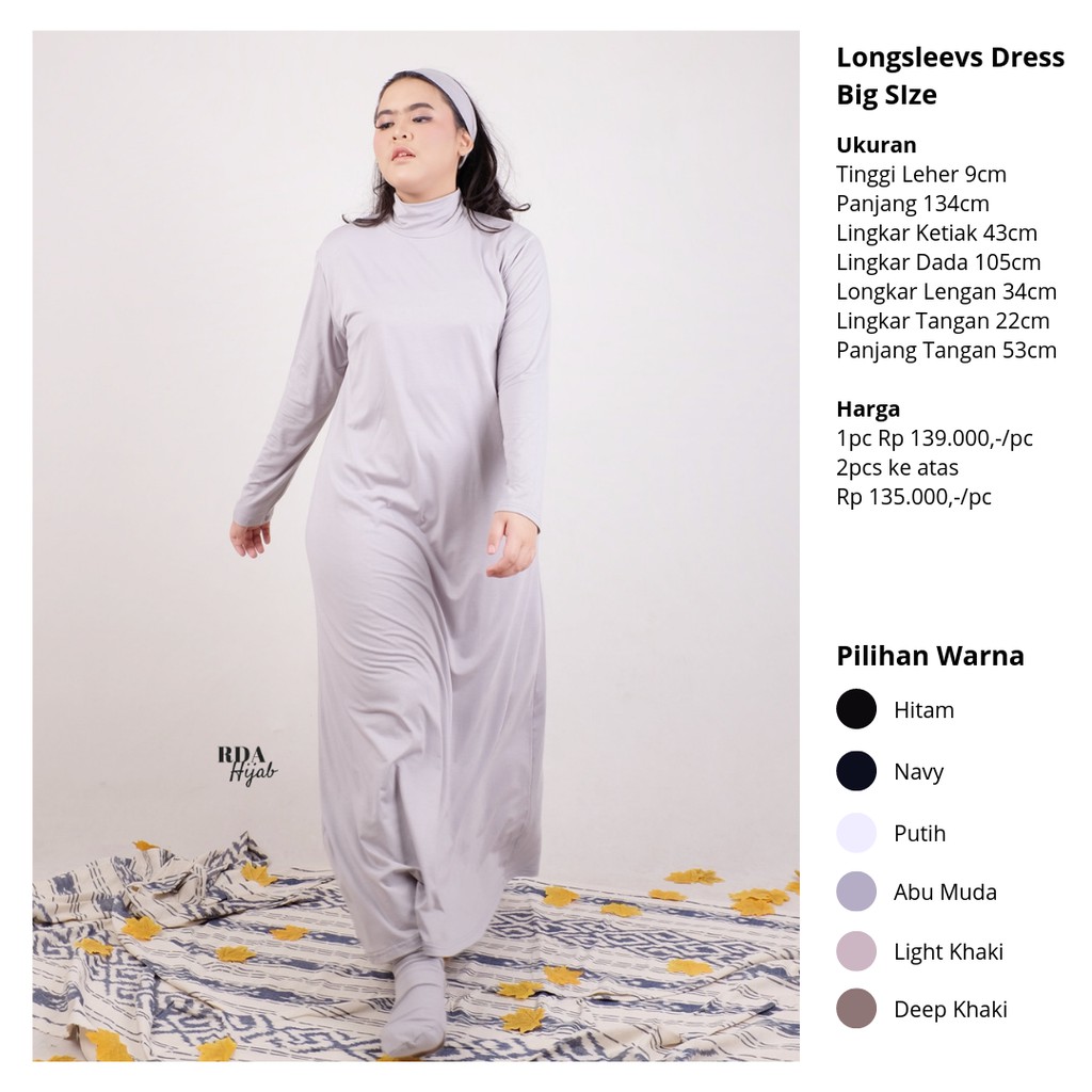 RDA Hijab Lengan Panjang Dress Big Size Jumbo Katun Nyaman (LONGSLEEVES DRESS – BIG SIZE)