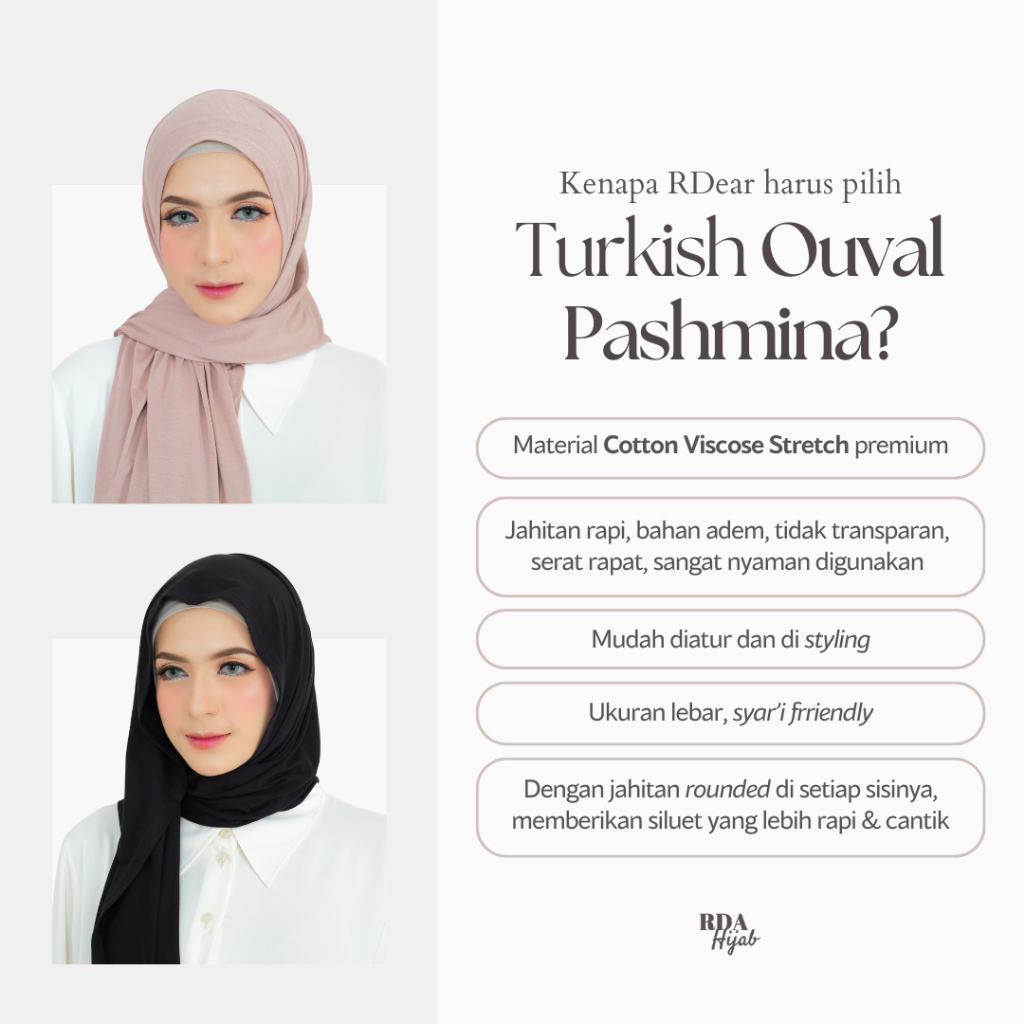 Turkish Ouval Pashmina | Pasmina Kaos Katun Premium Oval RDA Hijab