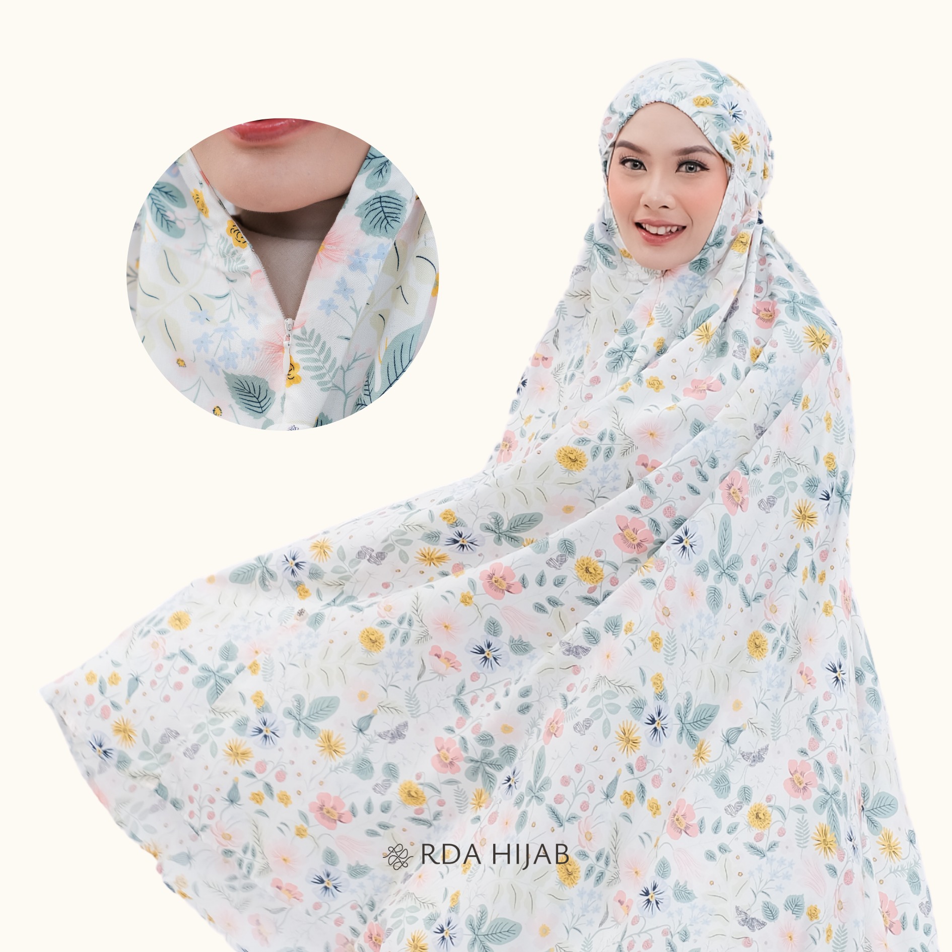 2in1 Mukena Rayon Motif Retsleting Dagu