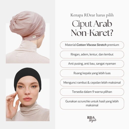 Image of RDAHijab - Ciput Arab Tanpa Karet | Cocok untuk Umroh dan Haji, Inner Dalaman Kerudung Hijab Jilbab Kupluk, Anti Pusing, Anti Budeg, Katun, Premium, Adem, Nyaman, Menyerap Keringat
