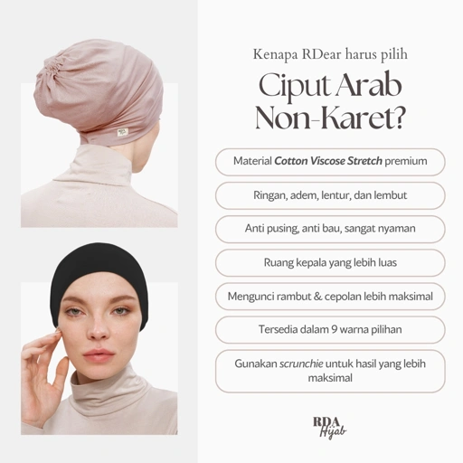 Image of RDAHijab - Ciput Arab Tanpa Karet | Cocok untuk Umroh dan Haji, Inner Dalaman Kerudung Hijab Jilbab Kupluk, Anti Pusing, Anti Budeg, Katun, Premium, Adem, Nyaman, Menyerap Keringat