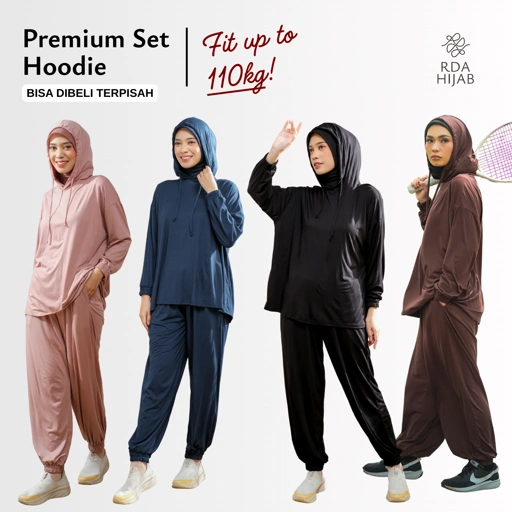 Image of RDAHijab Dalilah Set Reguler | Set Hoodie Jogger Katun Kaos Rayon Jumbo Big Size Olahraga Senam Tennis Jalan Lari Padel Pilates