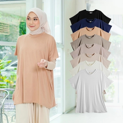 Image of RDAHijab - Relax T-Shirt | Kaos Kaus Big Size Jumbo Batwing Longgar Sehar-hari, Baju Rumah Olahraga, Nyaman, Katun Menyerap Keringat