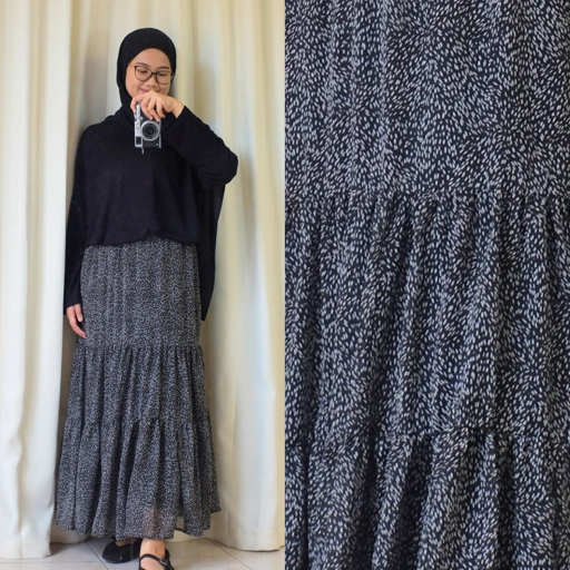 Image of RDAHijab – Rok Naomi Skirt Motif Warna Hitam| Rok Panjang Flowly, Modest Wear ,Nyaman