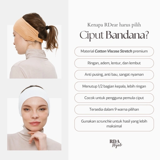 Image of RDAHijab - Ciput Bandana | Cocok untuk Umroh dan Haji,  Inner Dalaman Kerudung Hijab Jilbab Bando, Anti Pusing, Nyaman Adem, Katun Premium, Anti Pusing, Anti Budeg