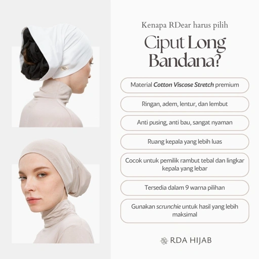 Image of RDAHijab - Ciput Long Bandana ORIGINAL | Cocok untuk Umroh dan Haji, Dalaman Inner Cap Hijab Jilbab Kerudung, Bando Panjang, Anti Pusing, Anti Budeg, Nyaman, Menyerap Keringat, Katun