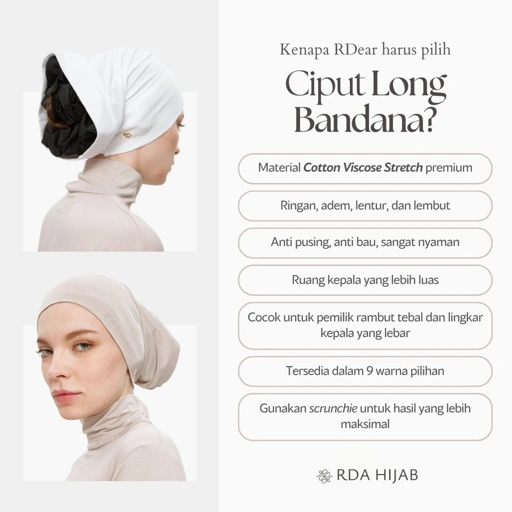 Image of RDAHijab - Ciput Long Bandana ORIGINAL | Cocok untuk Umroh dan Haji, Dalaman Inner Cap Hijab Jilbab Kerudung, Bando Panjang, Anti Pusing, Anti Budeg, Nyaman, Menyerap Keringat, Katun