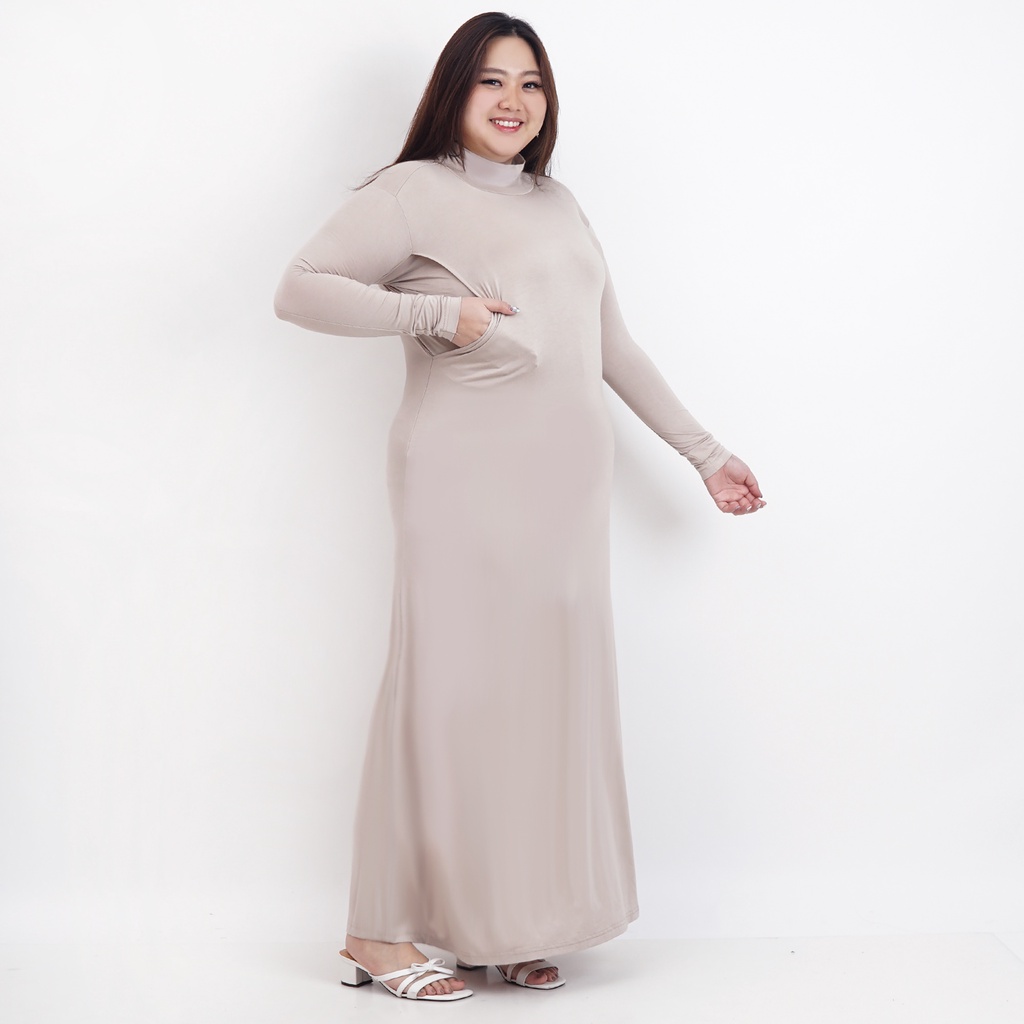 Highneck Longsleeves Dress Busui Big Size (PREMIUM INNER DRESS WITH NURSING ACCESS – BIG FIT)