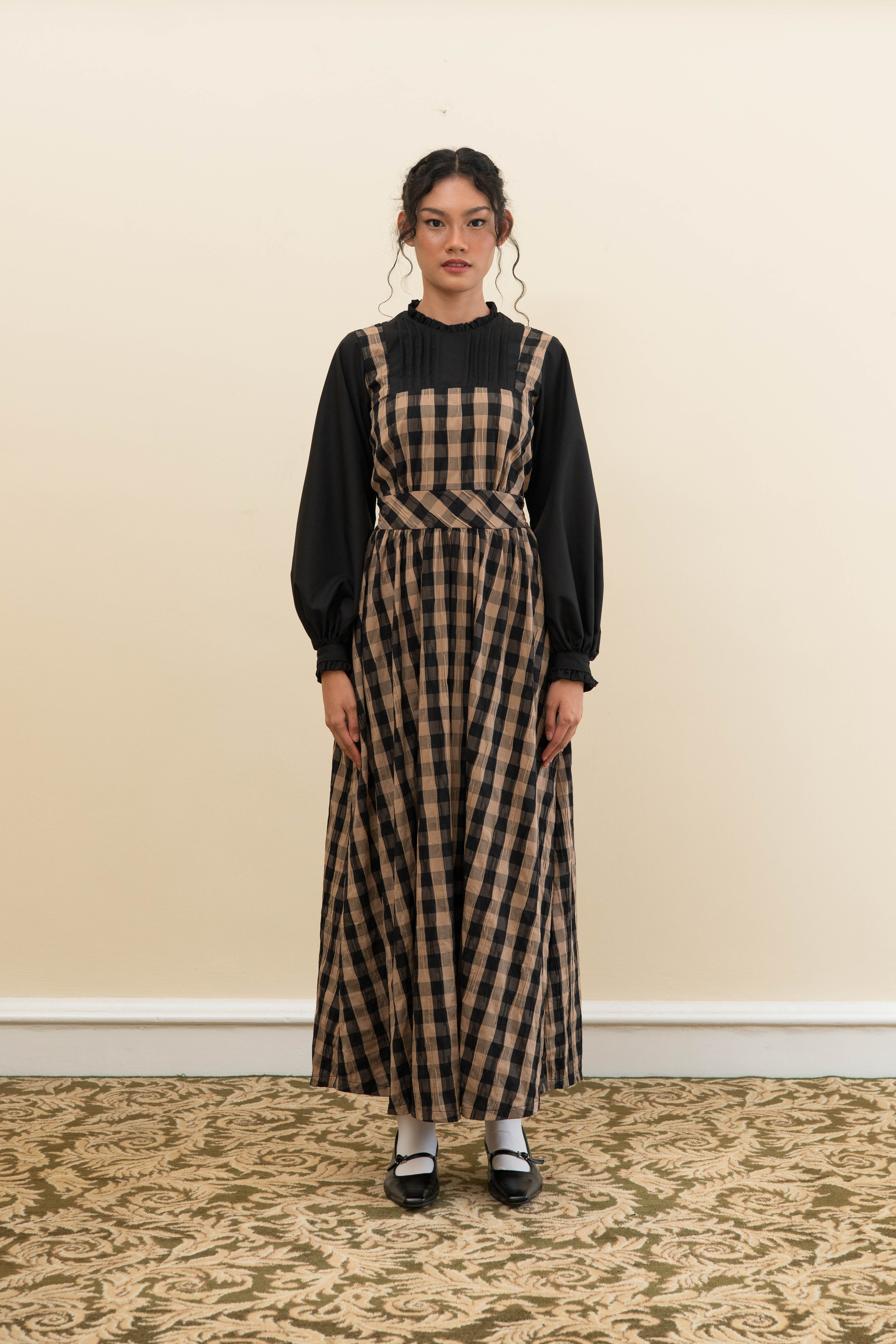 Day Dress in Brown and Black Checks