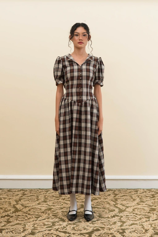 Image of Picnic Dress in Brown Checks (Pre-Order)