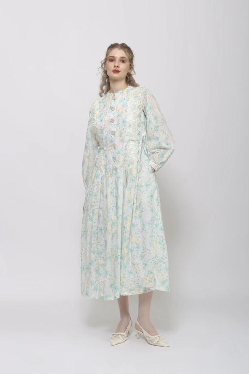 Image of Sylvie Dress in Mint-Beige Floral