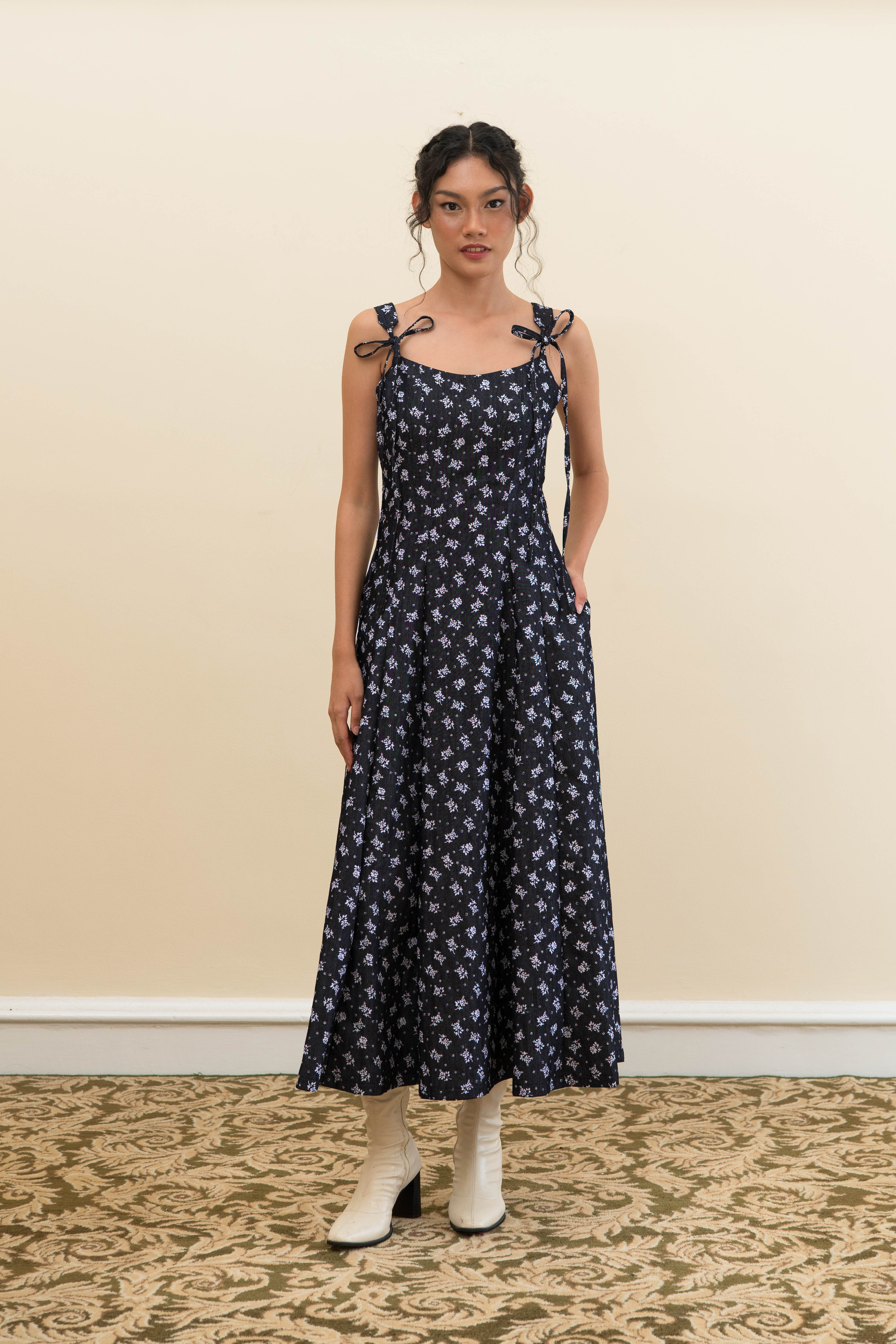 Luna Dress in Denim Floral