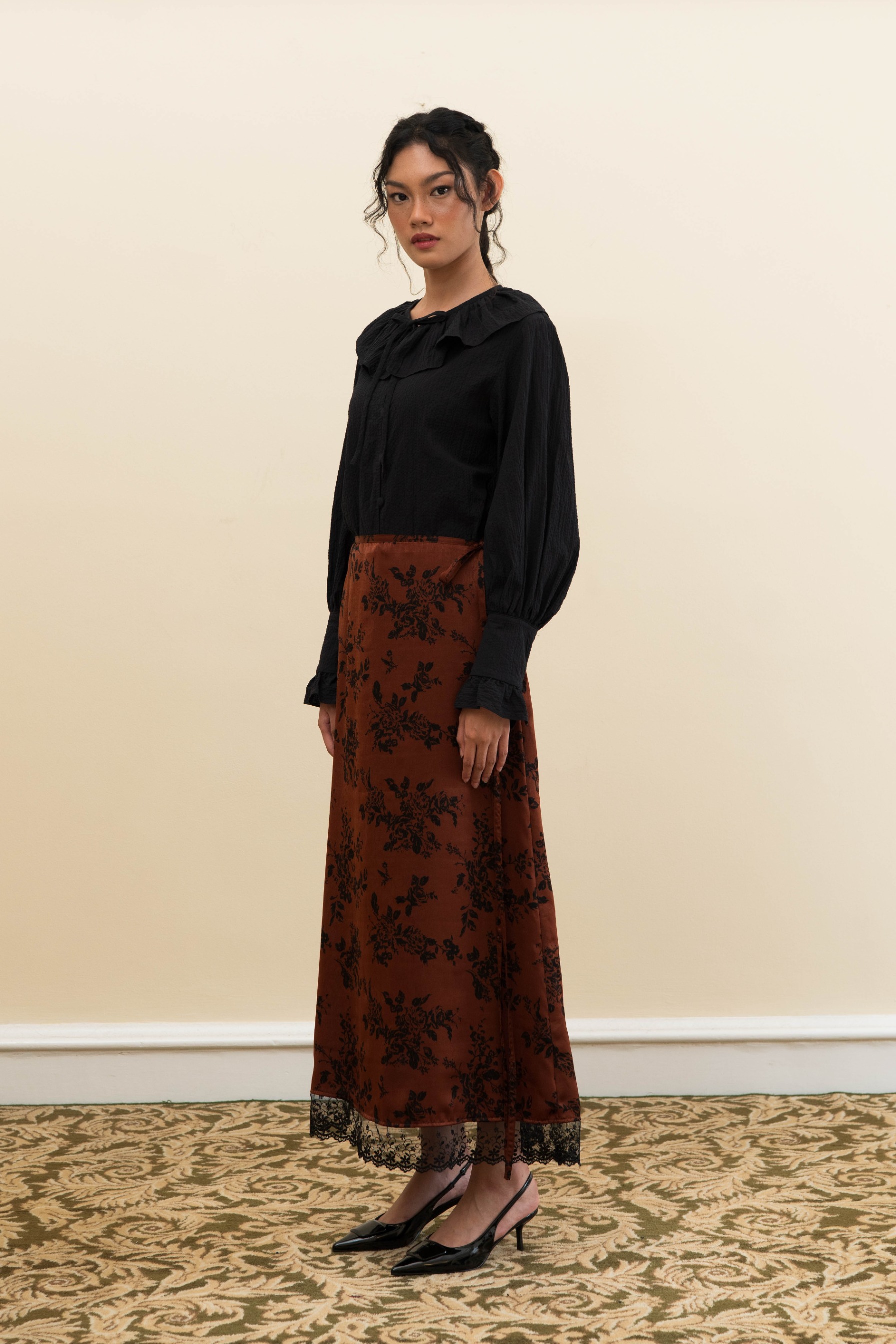 Evening Skirt in Burnt Umber Floral (Pre-Order)