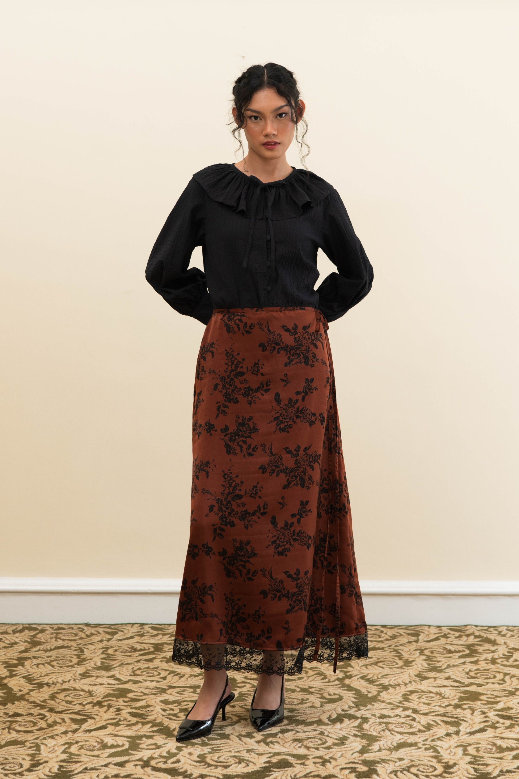 Evening Skirt in Burnt Umber Floral (Pre-Order)
