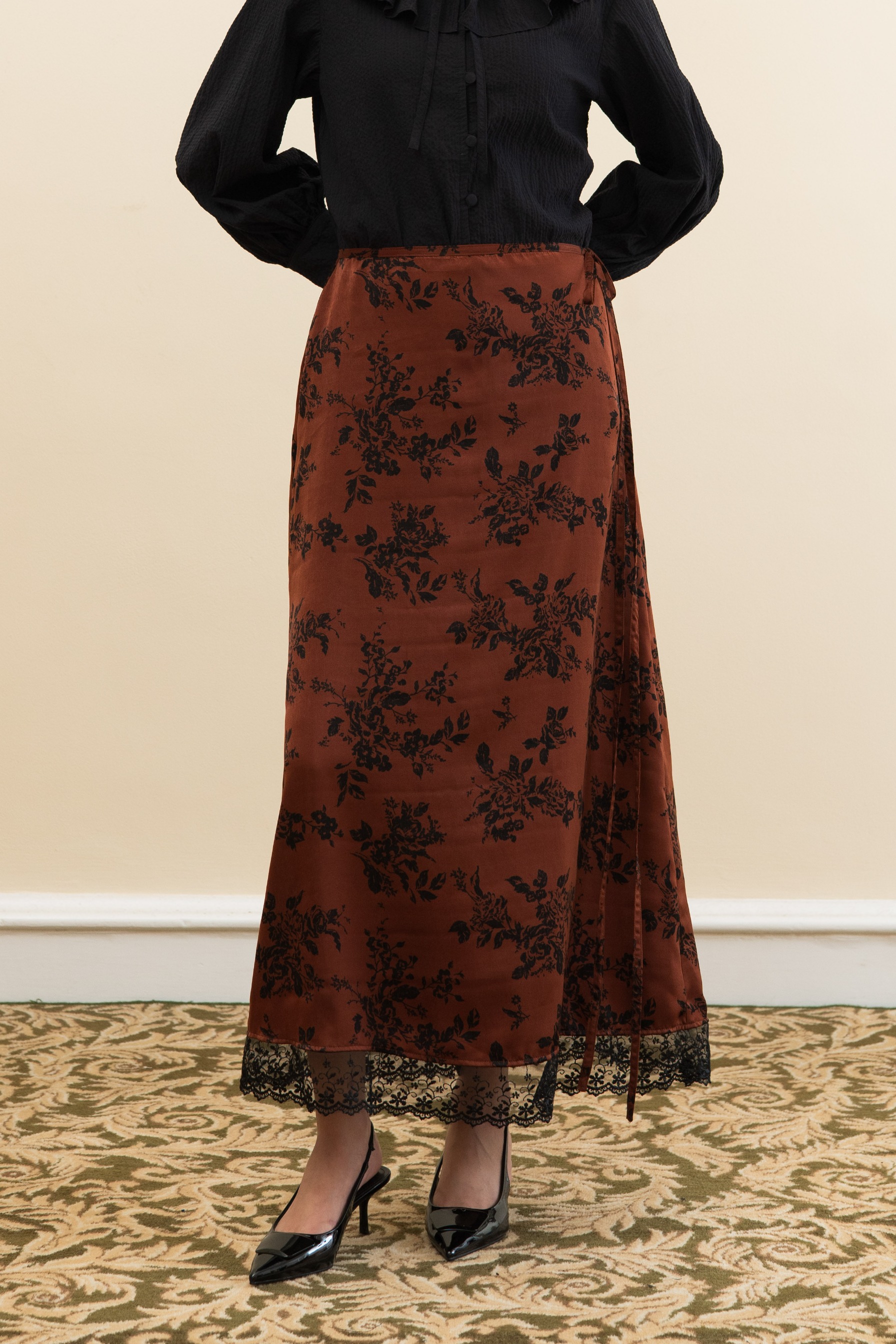 Evening Skirt in Burnt Umber Floral (Pre-Order)