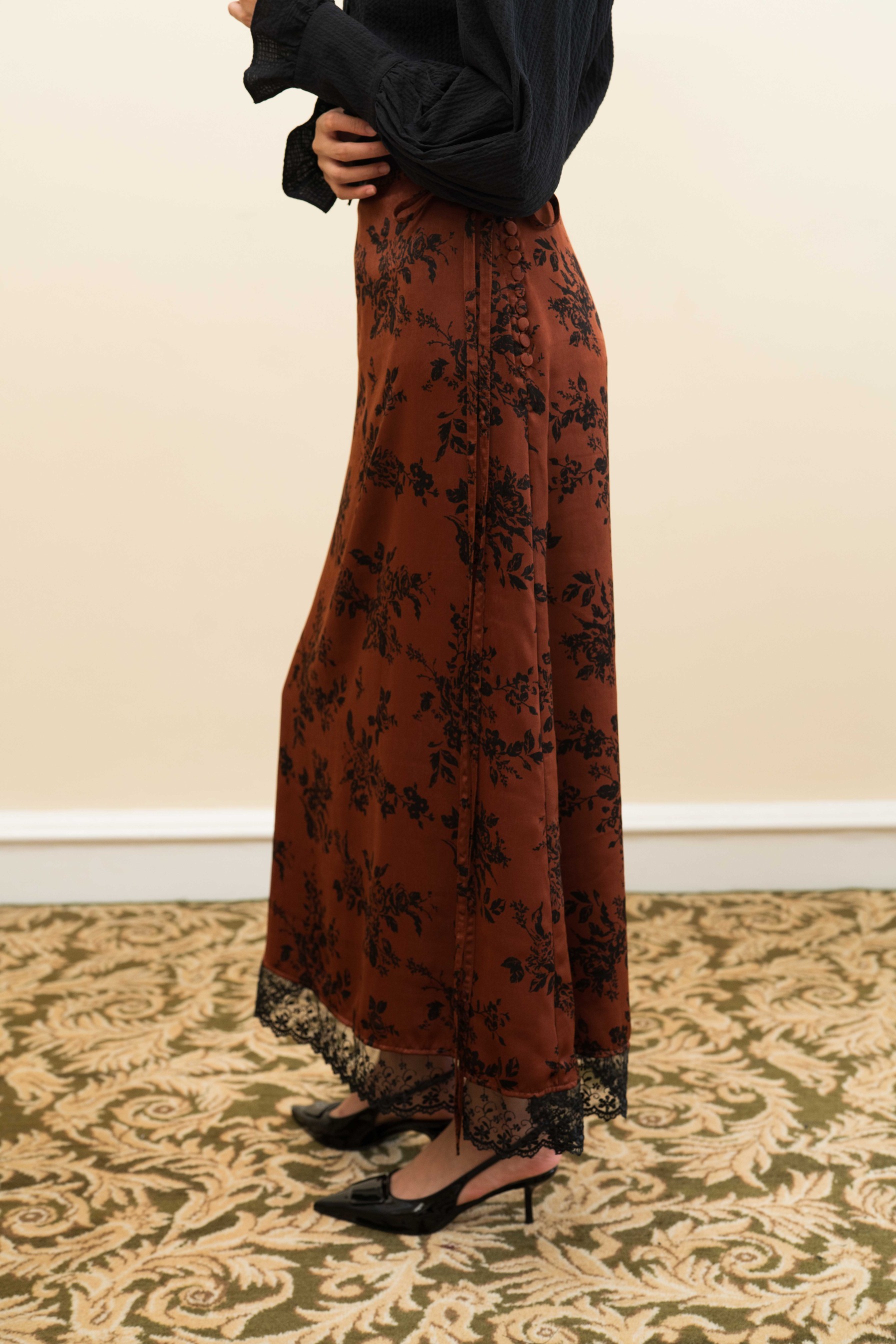 Evening Skirt in Burnt Umber Floral (Pre-Order)