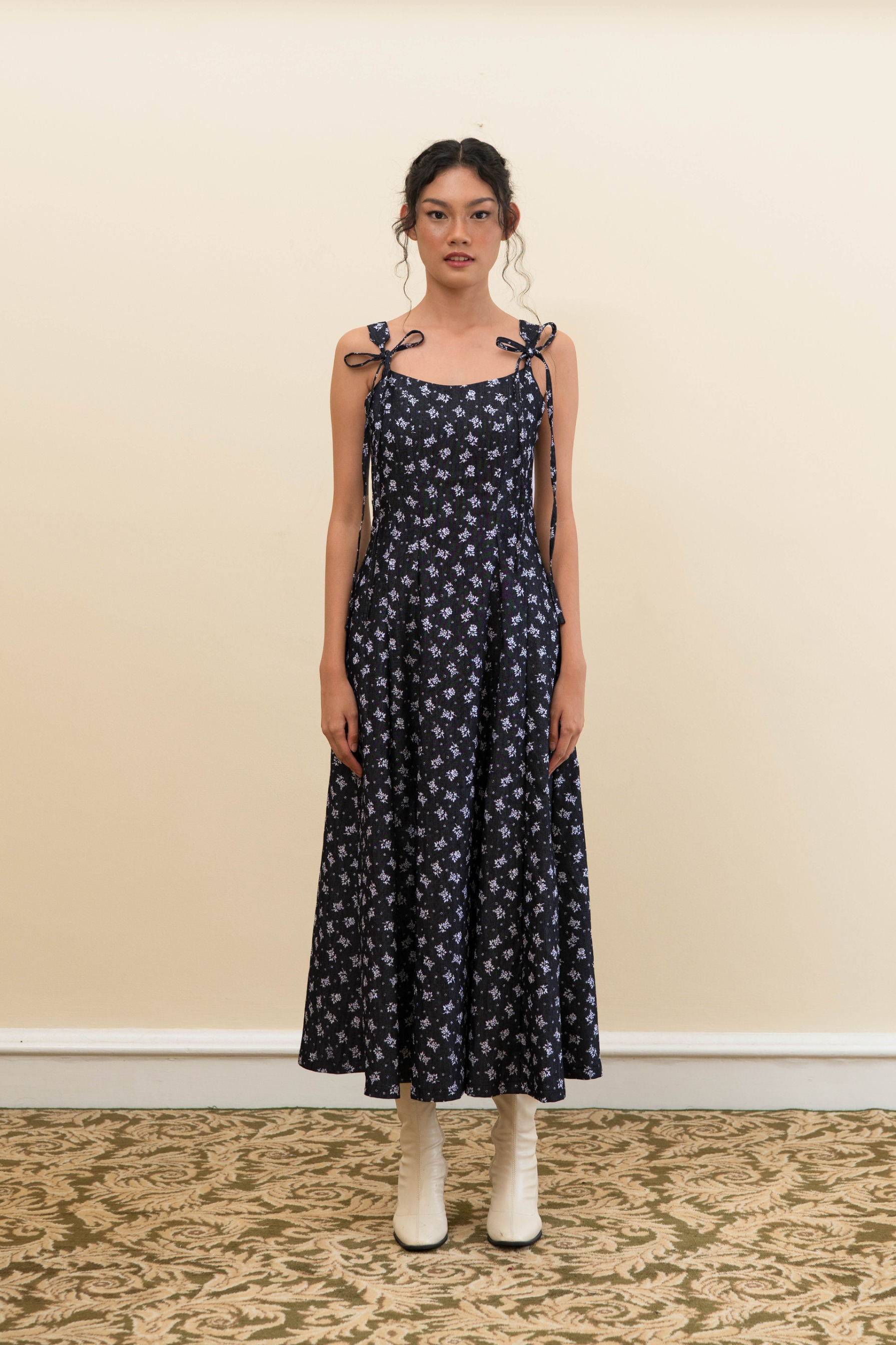 Luna Dress in Denim Floral