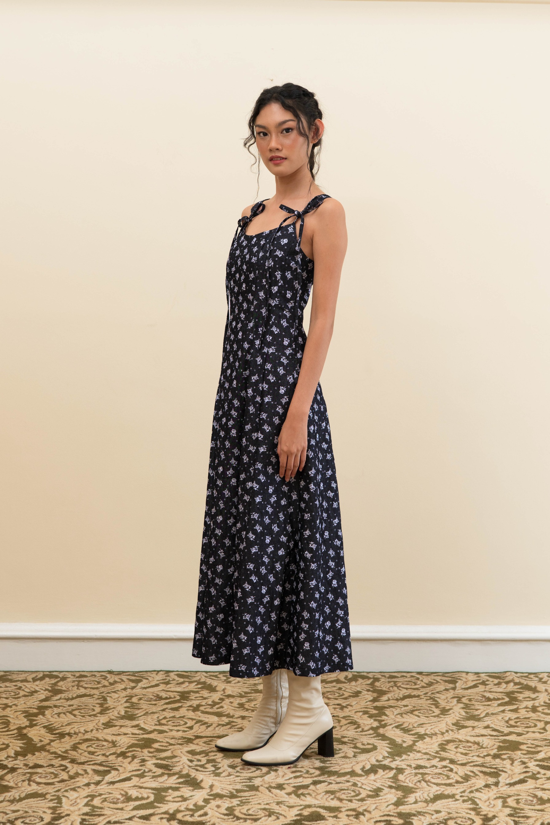 Luna Dress in Denim Floral