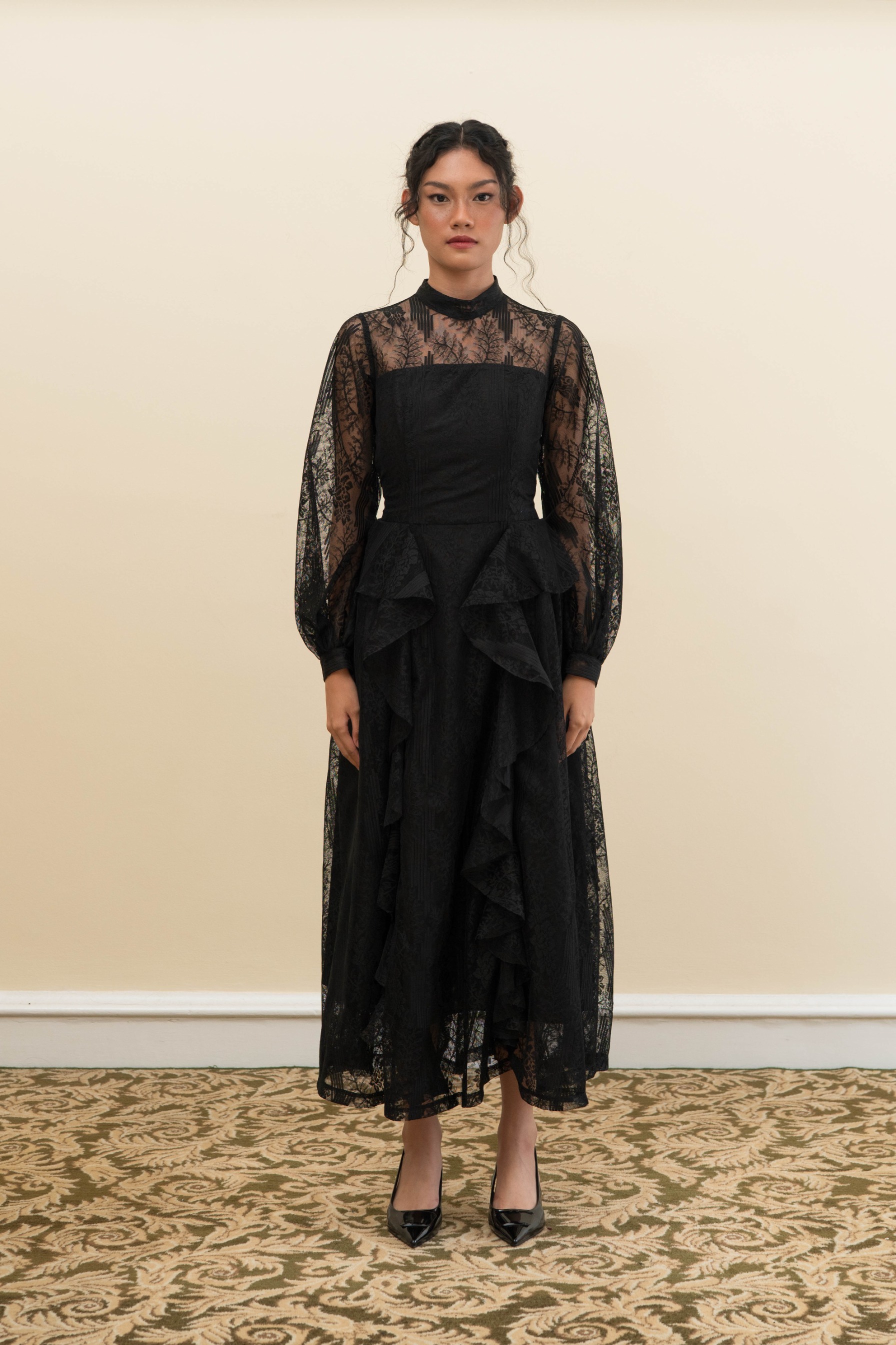 Moonlight Dress in Black Tulle Floral