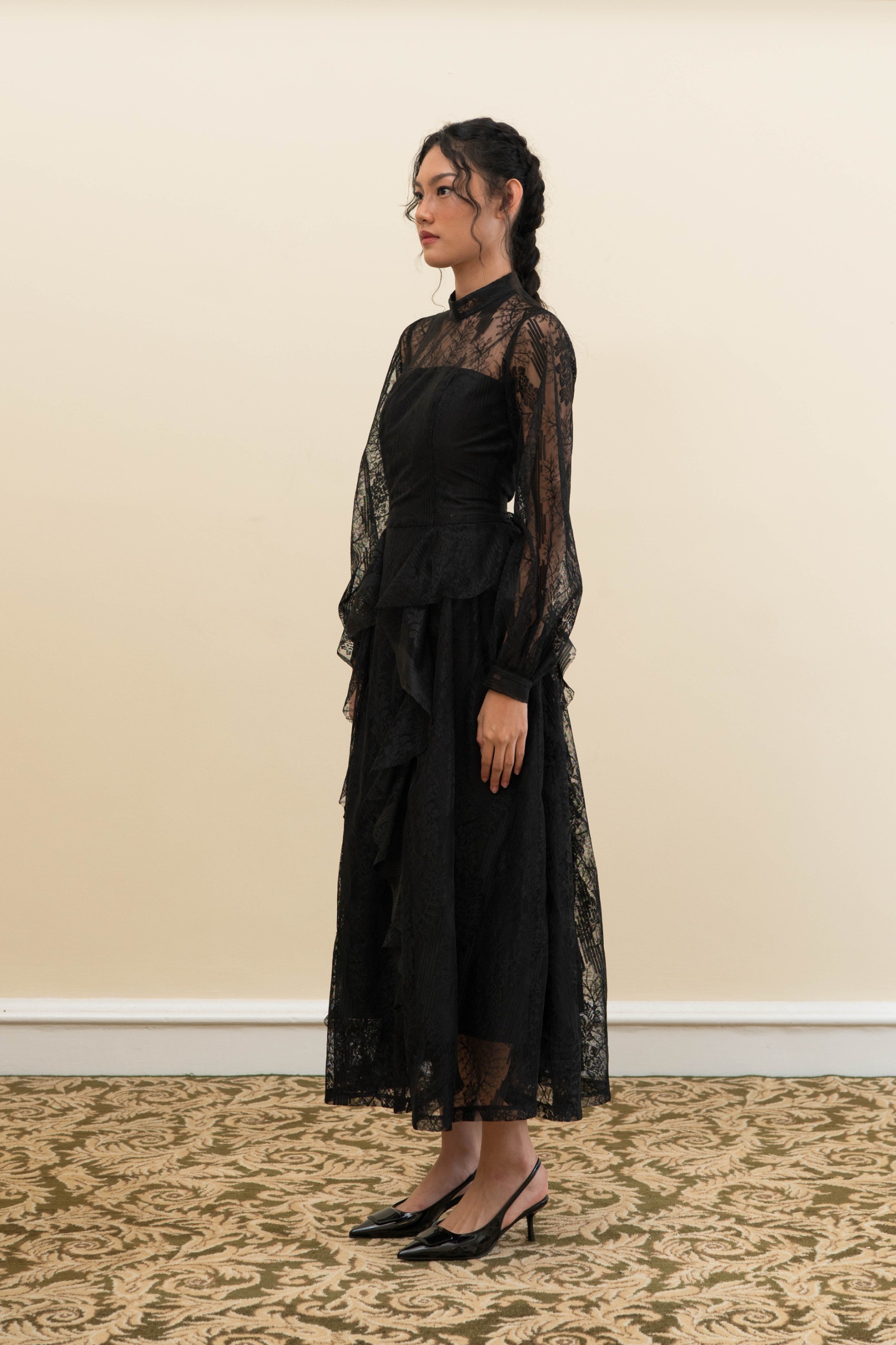 Moonlight Dress in Black Tulle Floral
