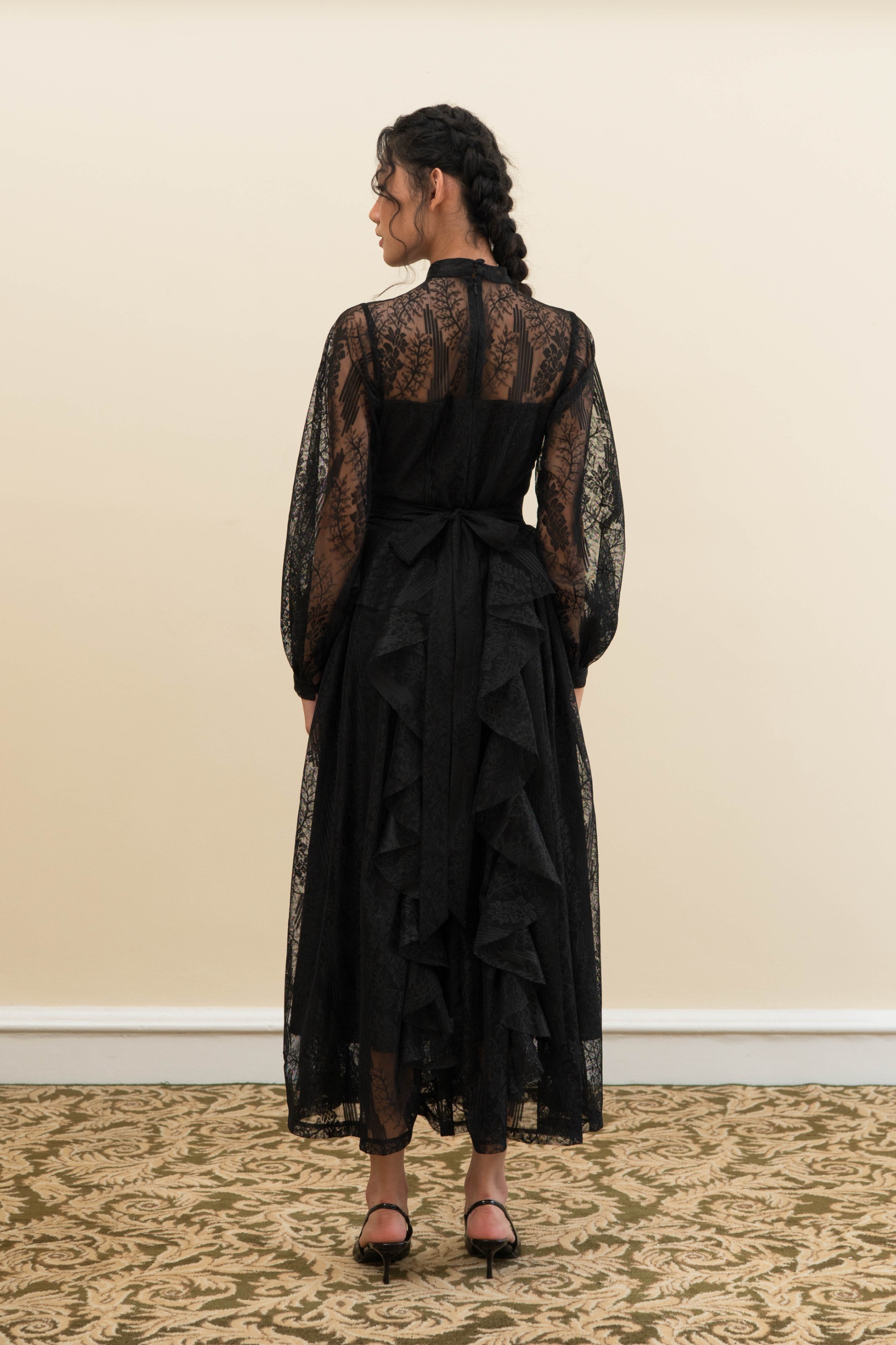 Moonlight Dress in Black Tulle Floral