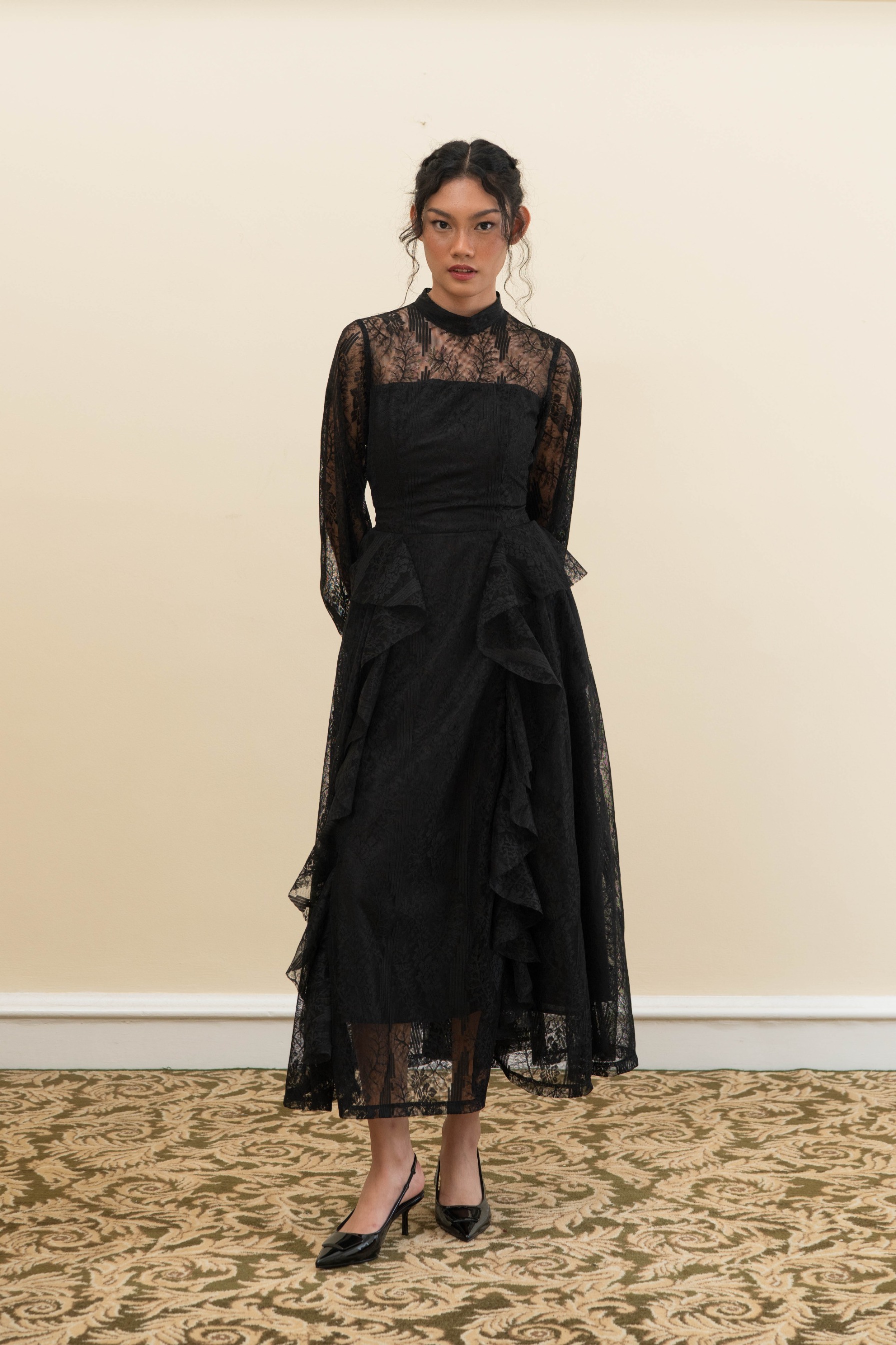 Moonlight Dress in Black Tulle Floral