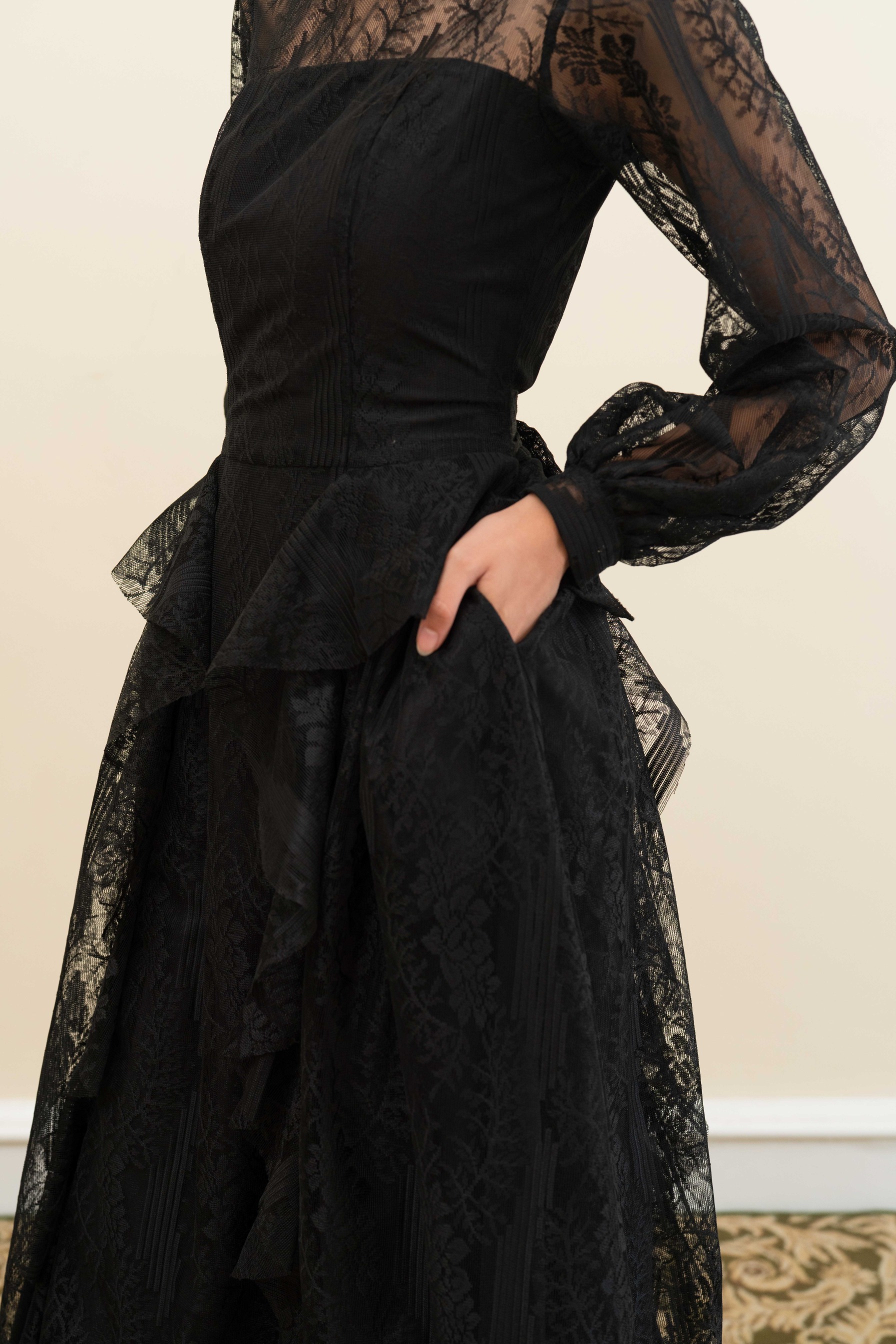 Moonlight Dress in Black Tulle Floral