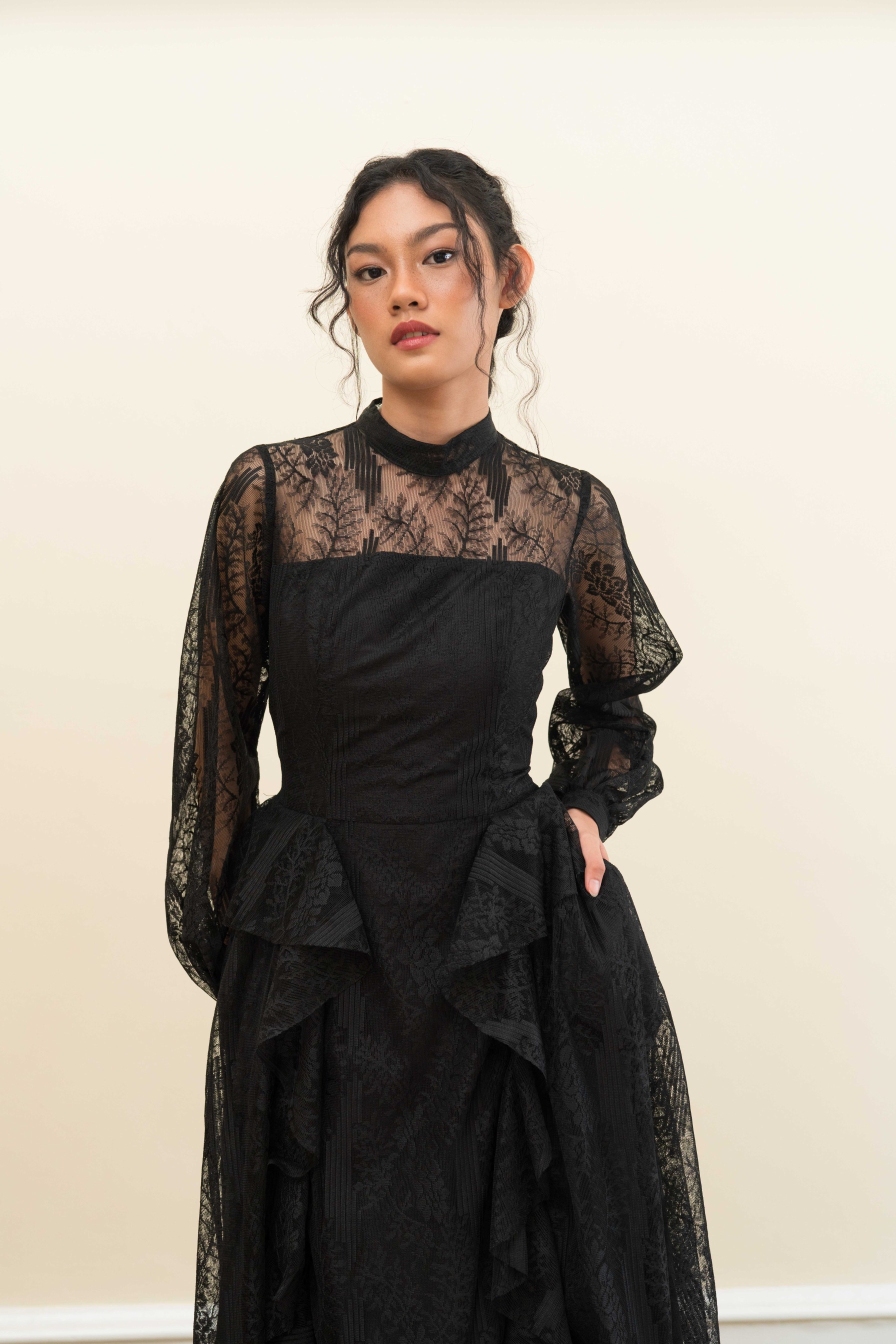 Moonlight Dress in Black Tulle Floral