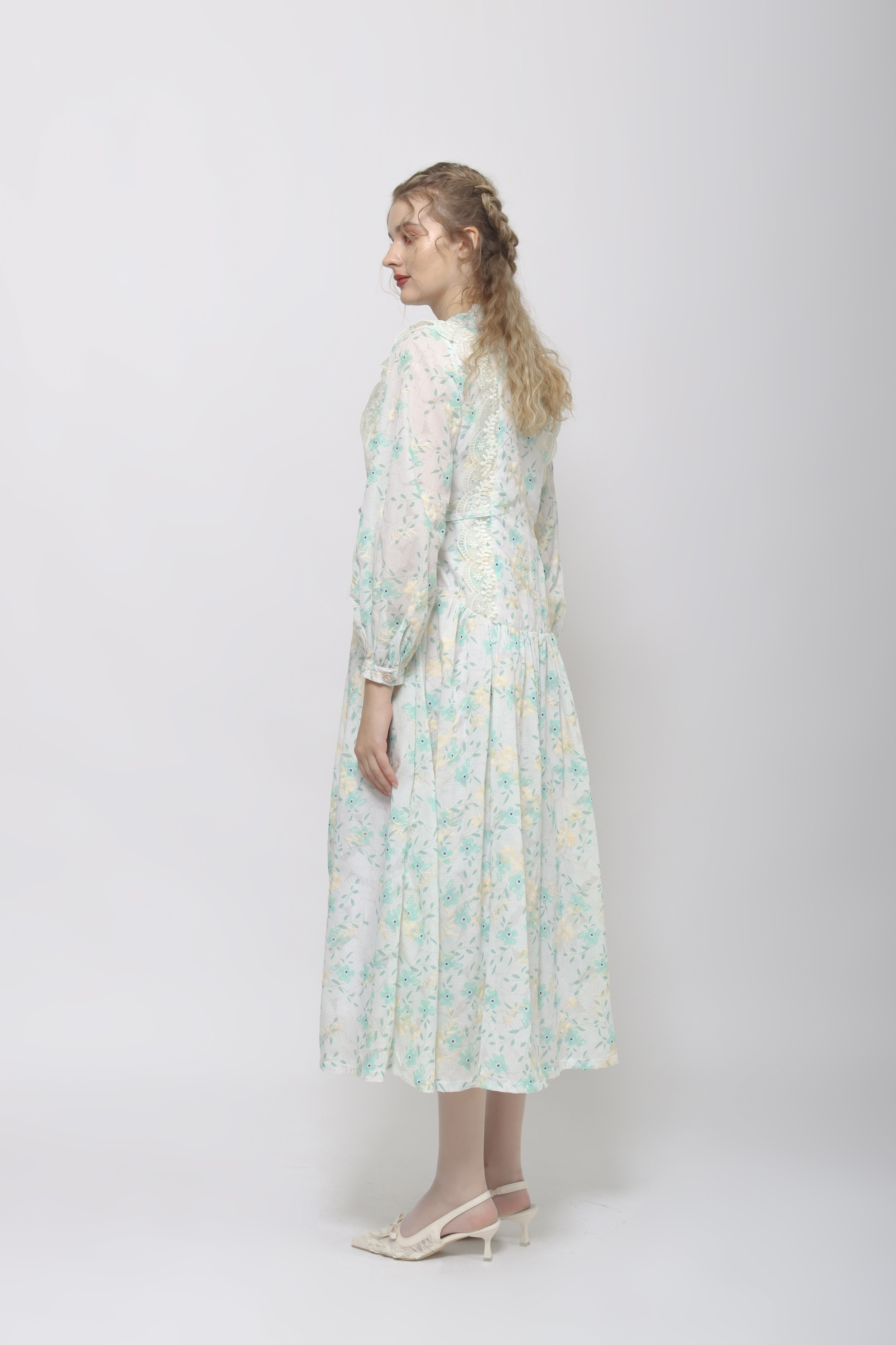 Sylvie Dress in Mint-Beige Floral